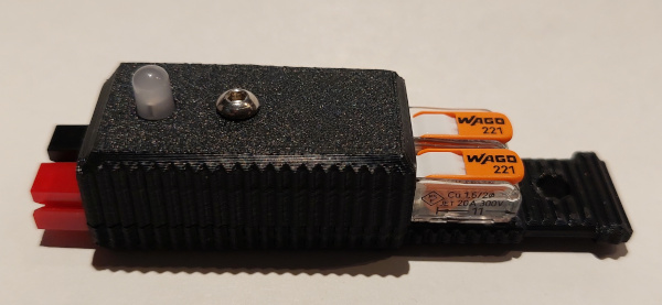 30-amp PowerPole to dual WAGO 221 adapter with strain relief and polarity LED